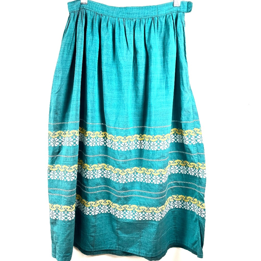 Vintage Green Folk Embroidery Skirt